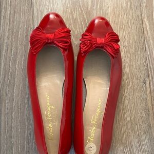 Salvatore Ferragamo Varina Red Flats with Bow Accent